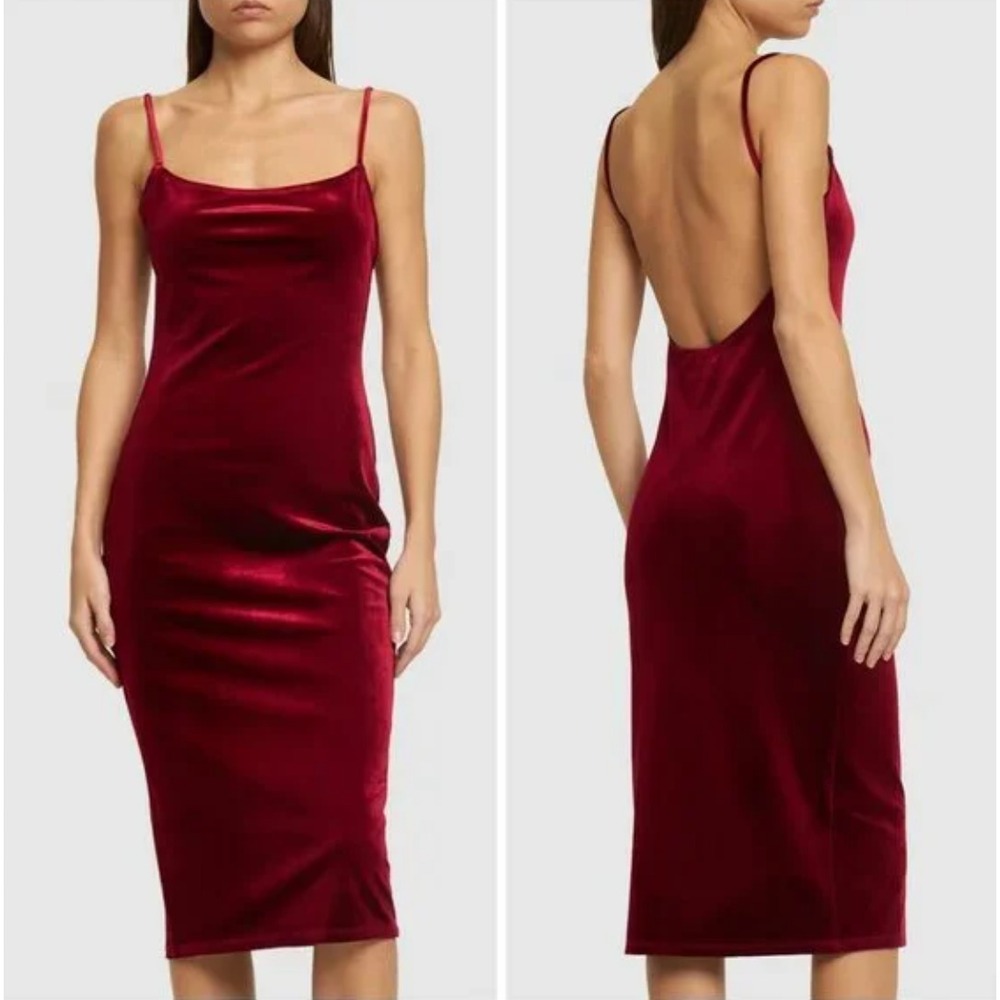 Reformation Red Velvet Midi Dress Cowl Neck Backless Slip XL‎ NWT